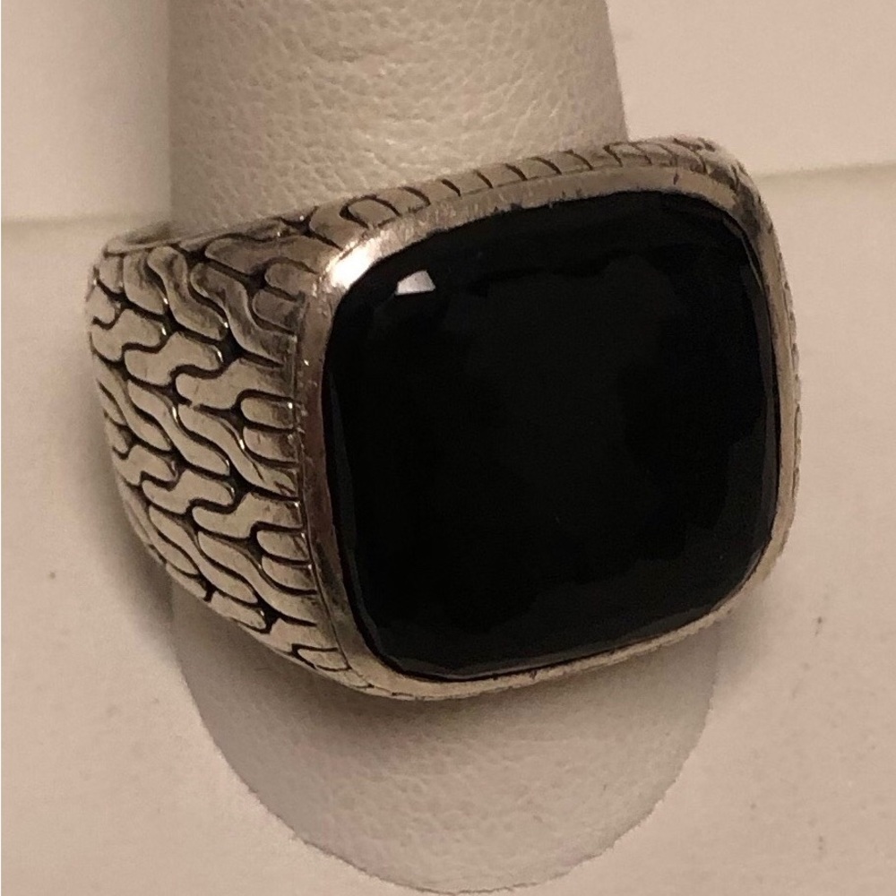 John Hardy Mens silver and Onyx ring